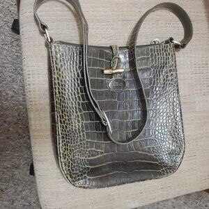 Beautiful Longchamp Vintage Croc Embossed Genuine Leather Crossbody - GUC